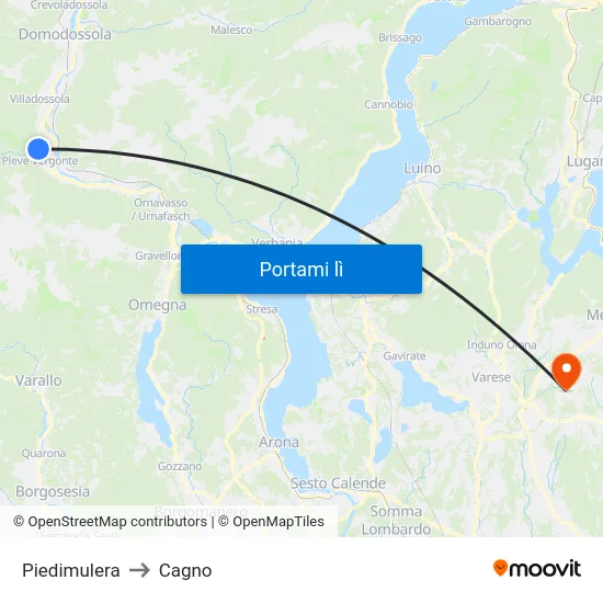 Piedimulera to Cagno map