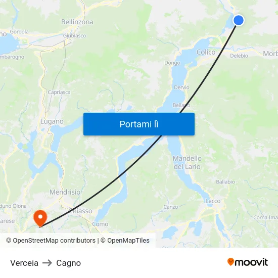 Verceia to Cagno map