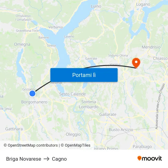 Briga Novarese to Cagno map