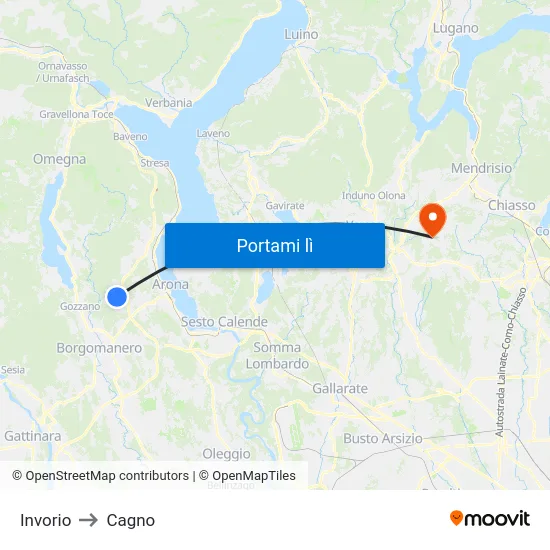 Invorio to Cagno map