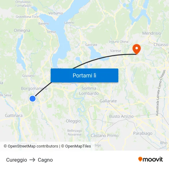 Cureggio to Cagno map