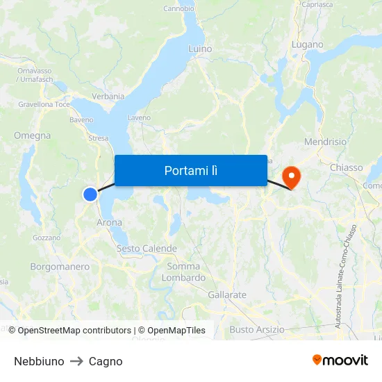 Nebbiuno to Cagno map