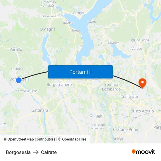 Borgosesia to Cairate map
