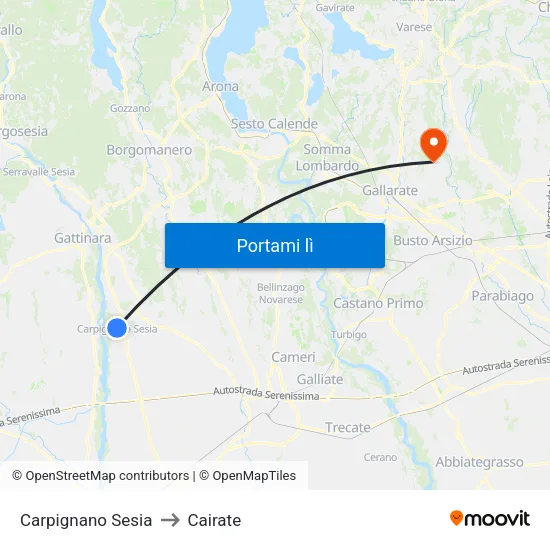 Carpignano Sesia to Cairate map