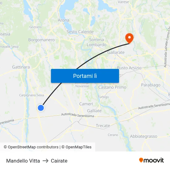Mandello Vitta to Cairate map
