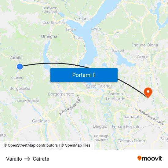 Varallo to Cairate map