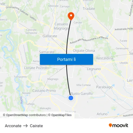 Arconate to Cairate map