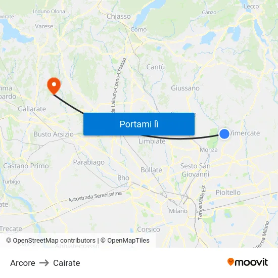 Arcore to Cairate map