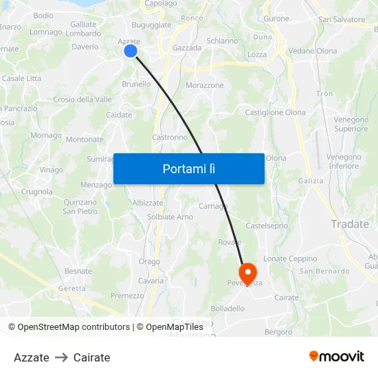 Azzate to Cairate map