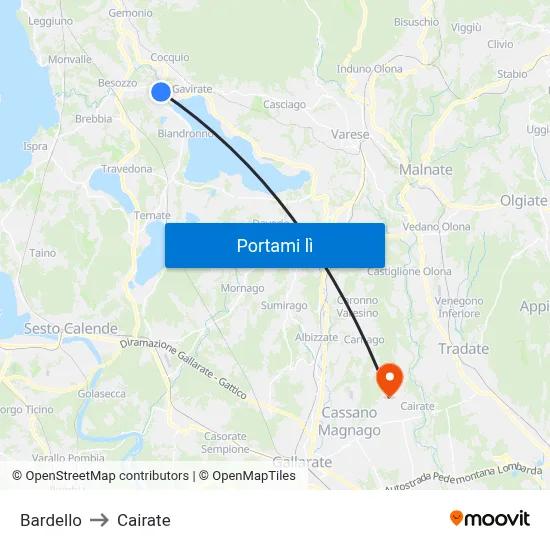 Bardello to Cairate map