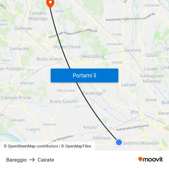 Bareggio to Cairate map