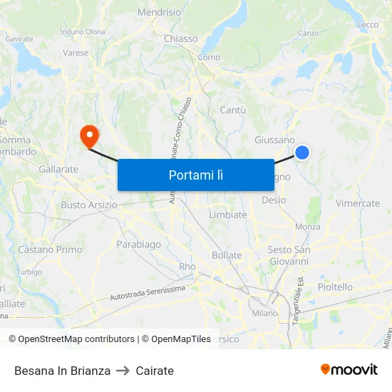 Besana In Brianza to Cairate map