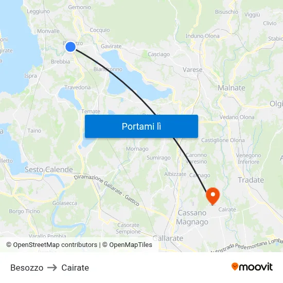 Besozzo to Cairate map
