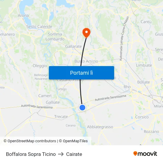 Boffalora Sopra Ticino to Cairate map