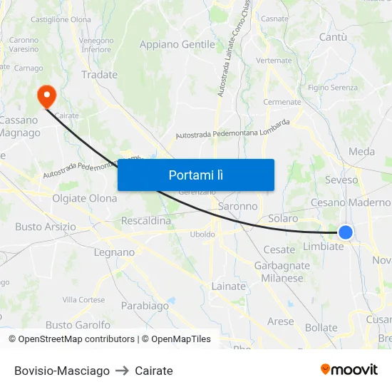 Bovisio-Masciago to Cairate map