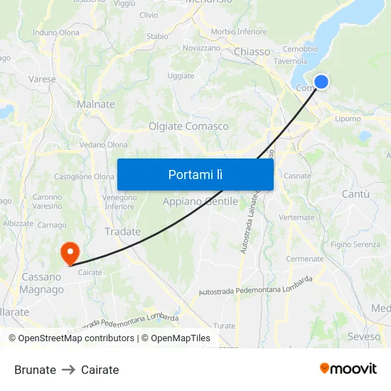 Brunate to Cairate map