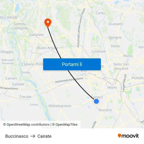 Buccinasco to Cairate map