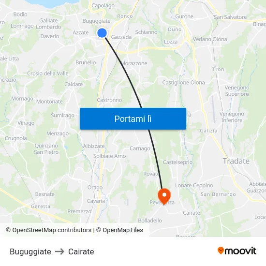 Buguggiate to Cairate map