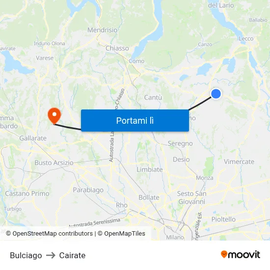 Bulciago to Cairate map