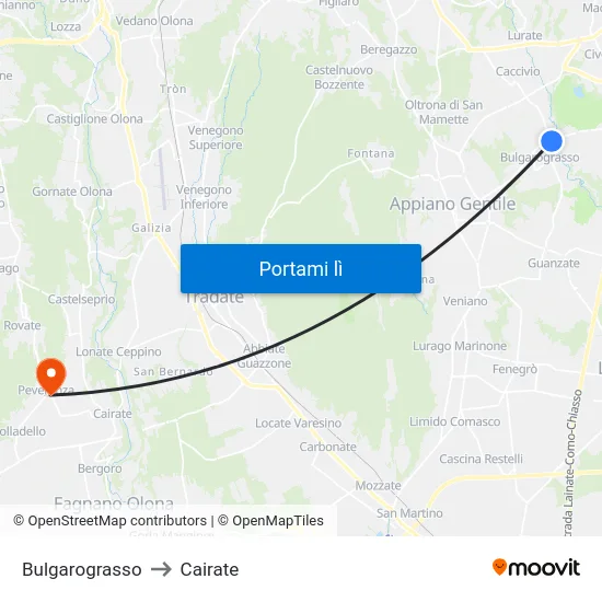 Bulgarograsso to Cairate map