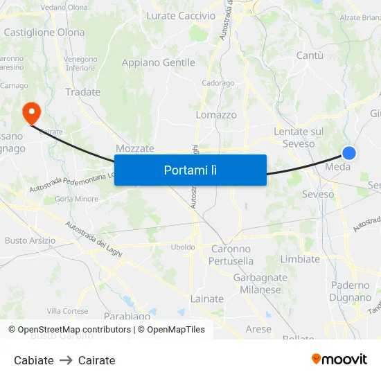 Cabiate to Cairate map
