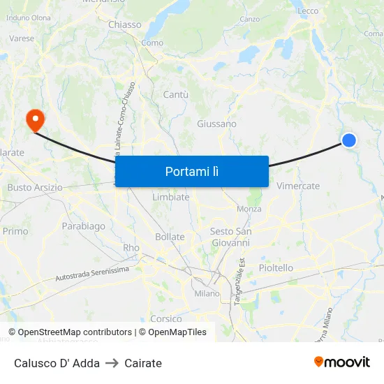 Calusco D' Adda to Cairate map
