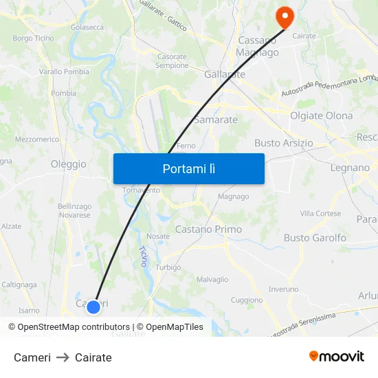 Cameri to Cairate map