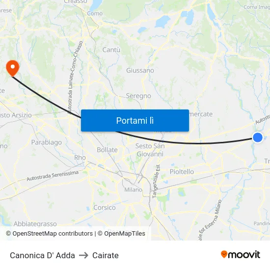 Canonica D' Adda to Cairate map