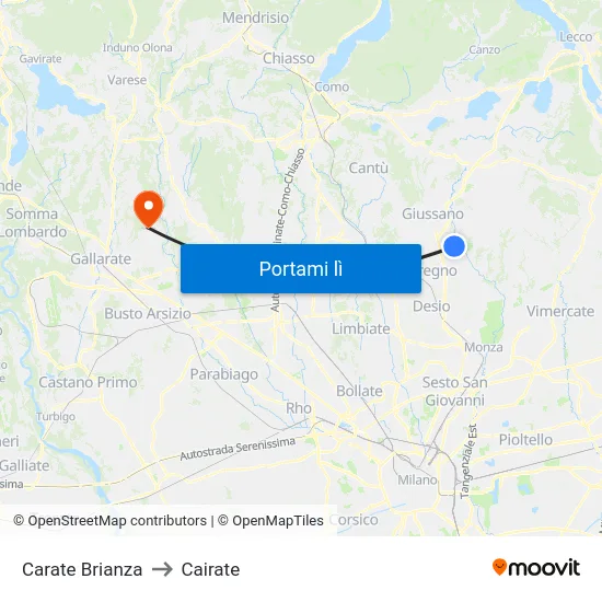 Carate Brianza to Cairate map