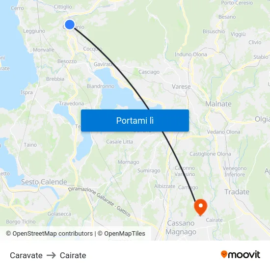 Caravate to Cairate map