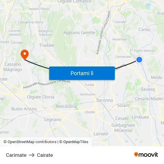 Carimate to Cairate map