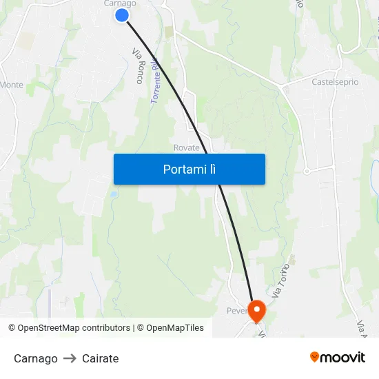 Carnago to Cairate map