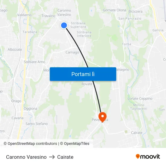 Caronno Varesino to Cairate map