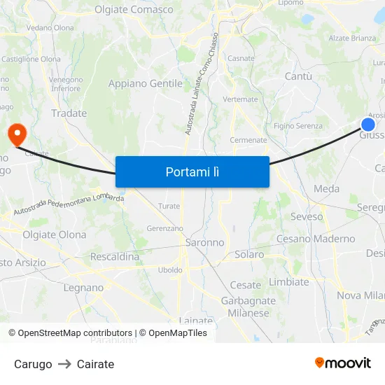 Carugo to Cairate map