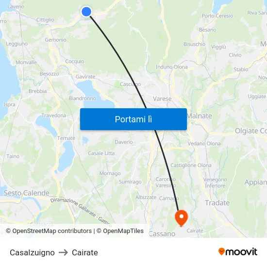 Casalzuigno to Cairate map