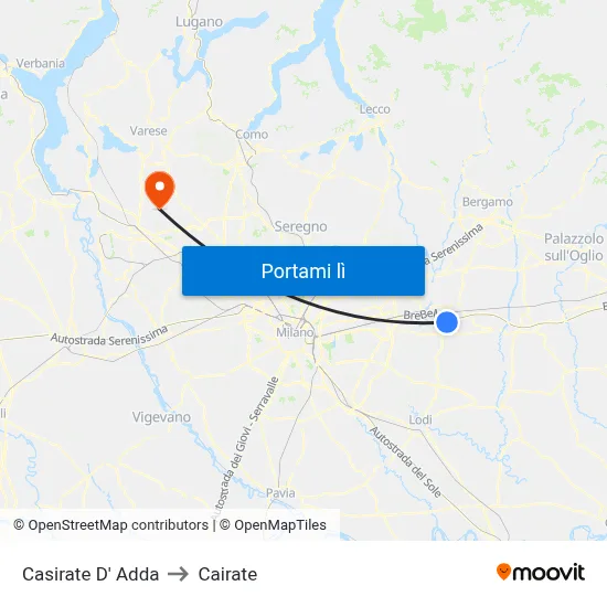 Casirate D' Adda to Cairate map