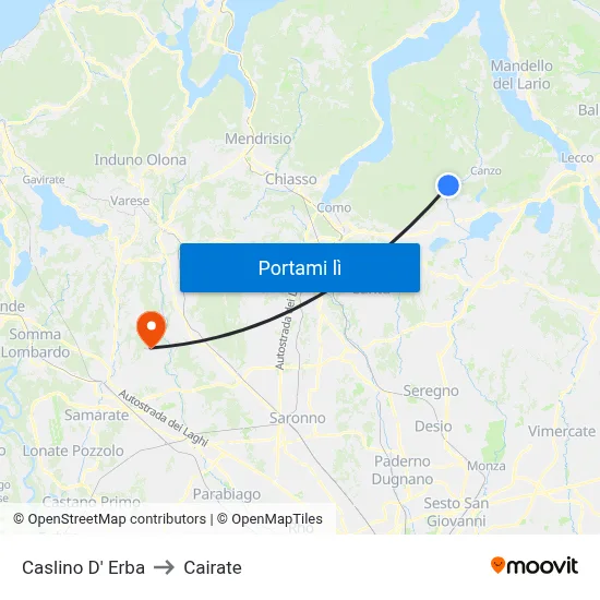 Caslino D' Erba to Cairate map