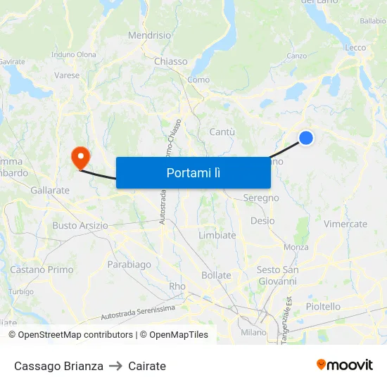 Cassago Brianza to Cairate map