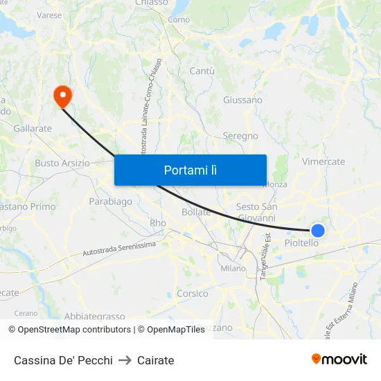 Cassina De' Pecchi to Cairate map