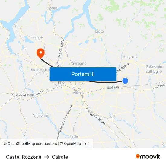 Castel Rozzone to Cairate map