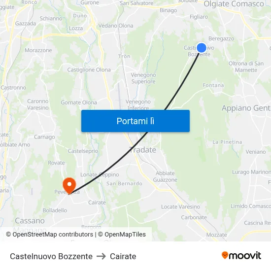 Castelnuovo Bozzente to Cairate map
