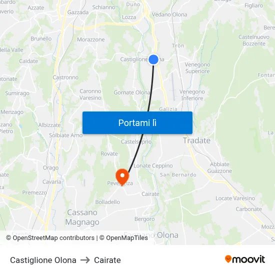 Castiglione Olona to Cairate map