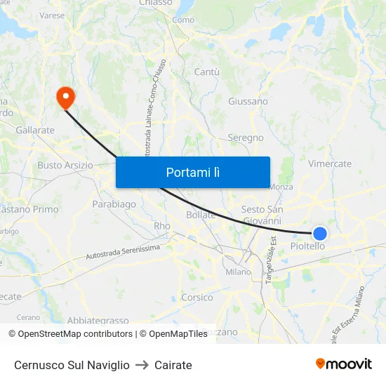 Cernusco Sul Naviglio to Cairate map