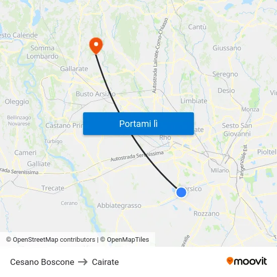 Cesano Boscone to Cairate map