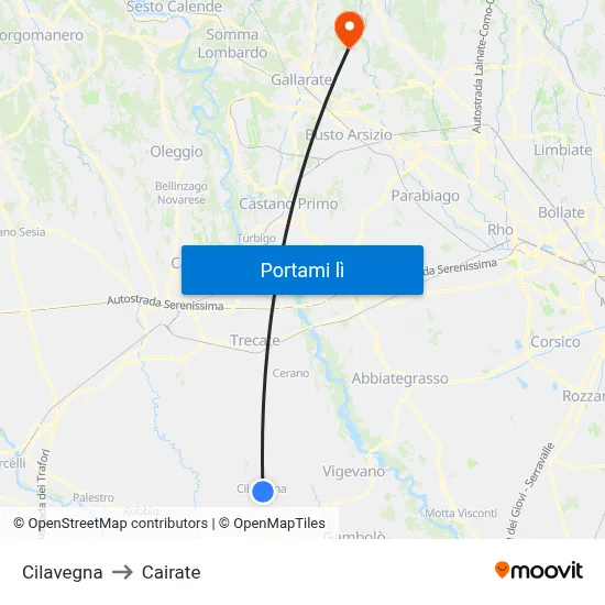 Cilavegna to Cairate map