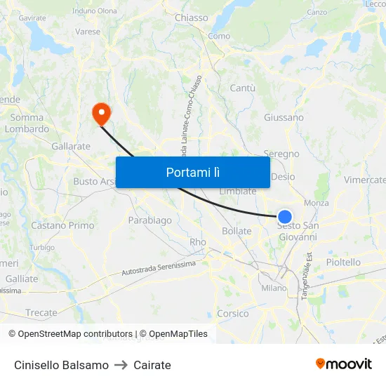 Cinisello Balsamo to Cairate map