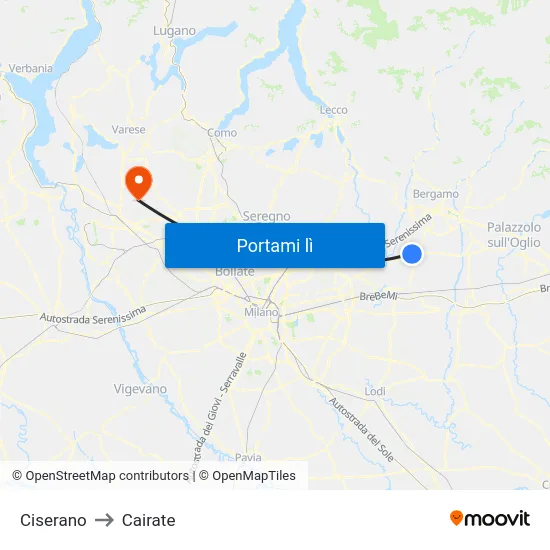 Ciserano to Cairate map