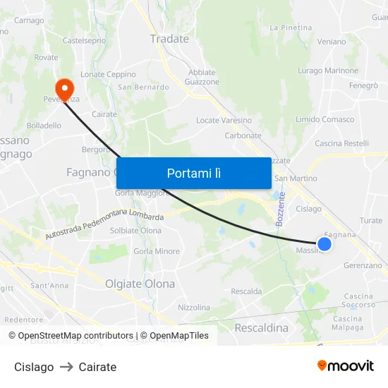 Cislago to Cairate map