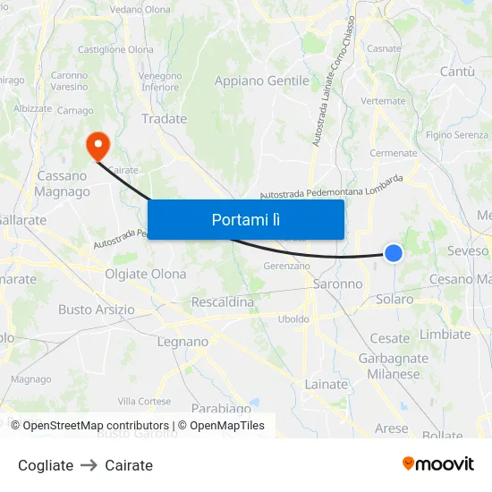 Cogliate to Cairate map