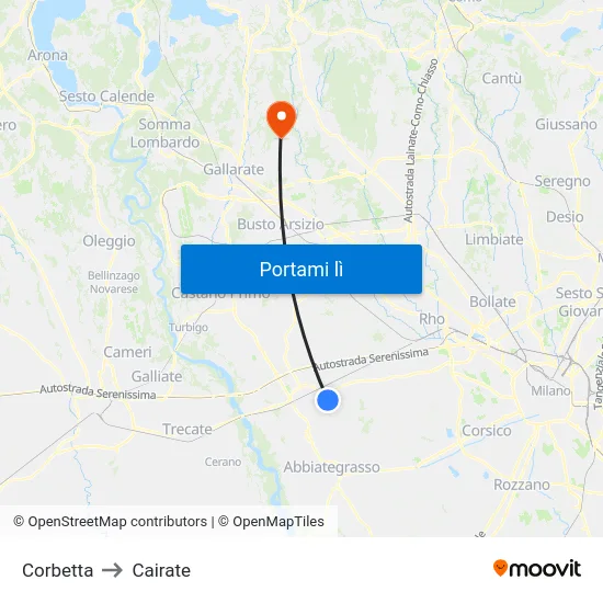 Corbetta to Cairate map